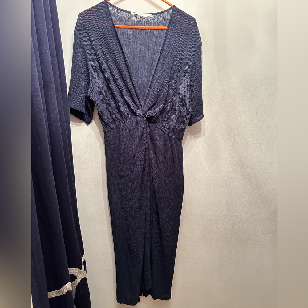 All in favor wrap dress with slit navy blue